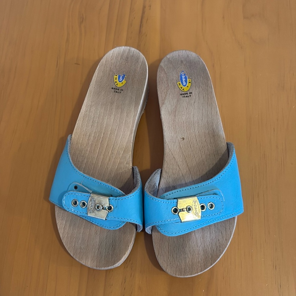 Dr Scholl’s wooden slide. Size 9